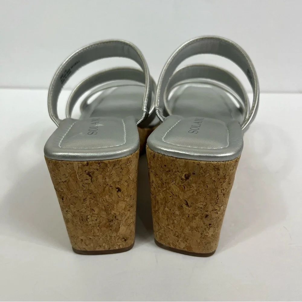 Solanz Jimmy Silver strappy cork platform wedges